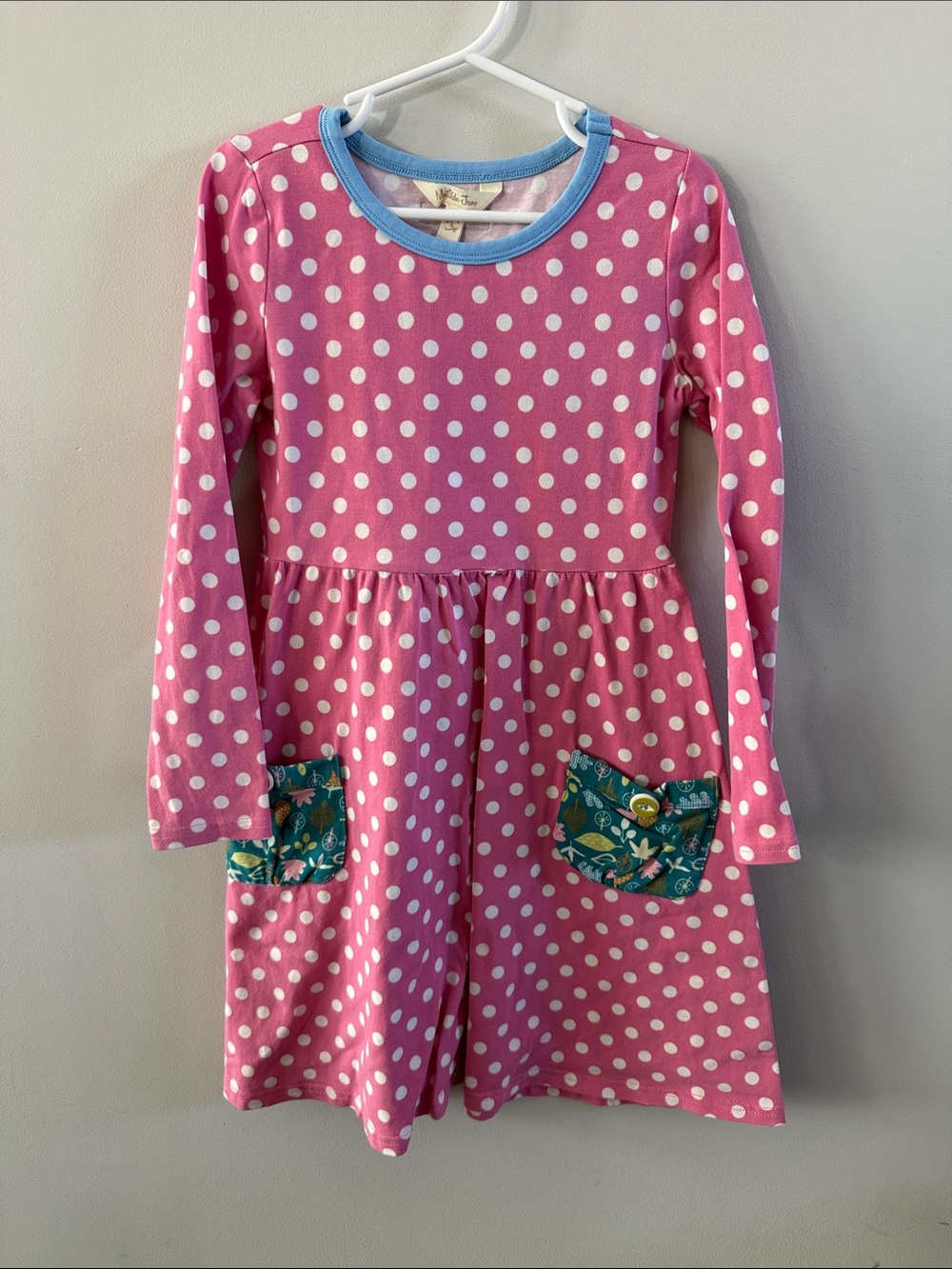 Matilda Jane Pink Polka-Dot Dress with Teal Floral Pockets